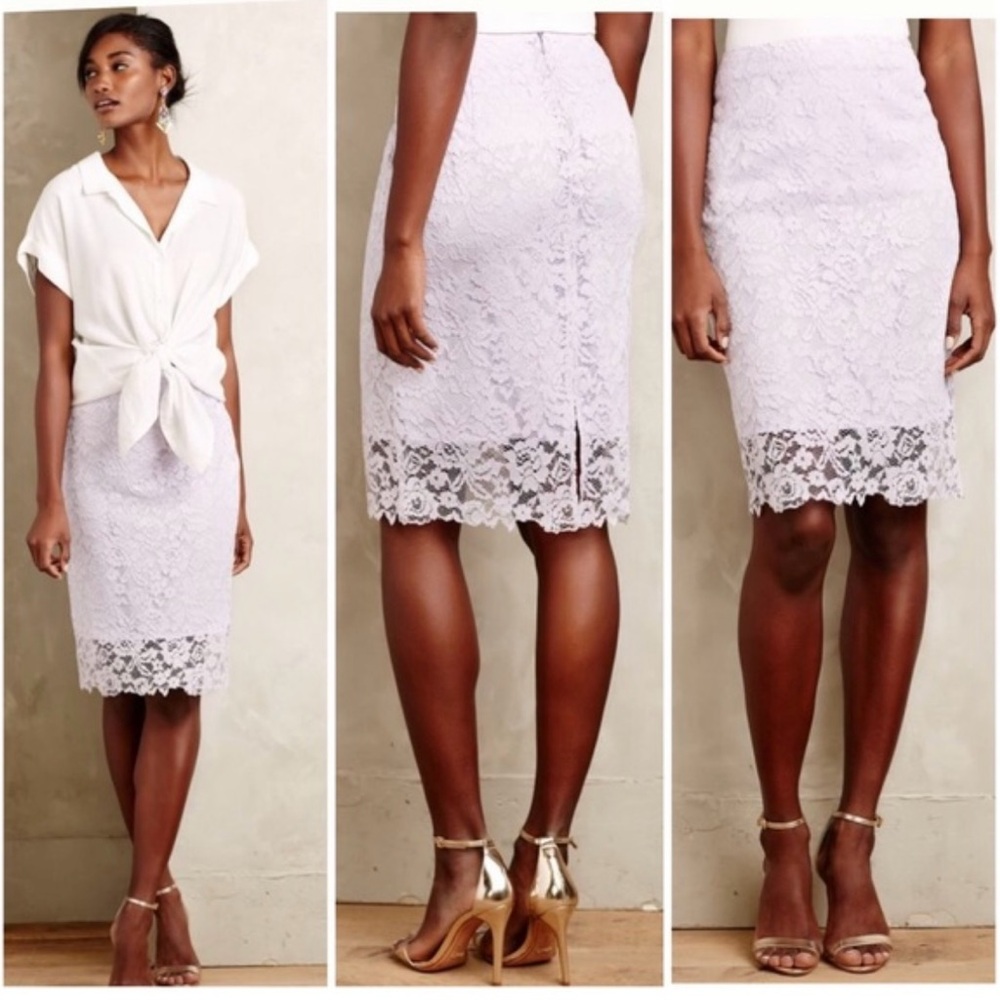 Anthropologie Mignon Doo lace pencil skirt light lavender purple
